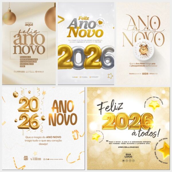 Pack de Artes Editáveis Ano Novo 2026 – PSD